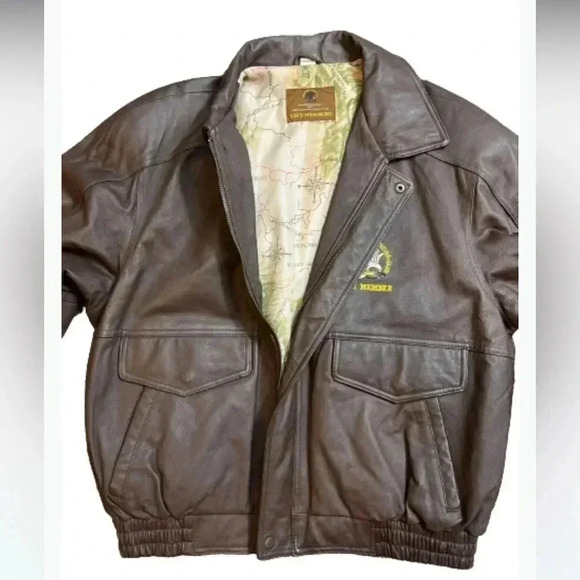 BROWN GENUINE LEATHER DECADES VINTAGE  BOMBER JACKET WAIST WITH POCKETS - Picture 4 of 14
